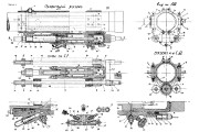 Чертёж 1. Продольный разрез, план, поперечные разрезы и детали. Орудие, обойма (рубашка) и компрессор.