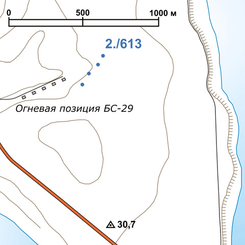 Схема размещения на местности сооружений батареи 2./613